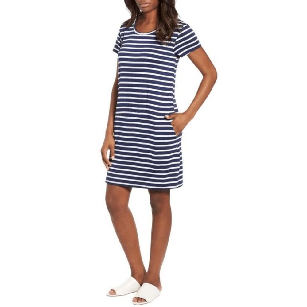 NWT Caslon Navy-White Stripe Knit Shift Dress Size XS